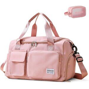 Women Pink Small Gym Carry On Weekender Travel Duffle Shoe Compartment Bag